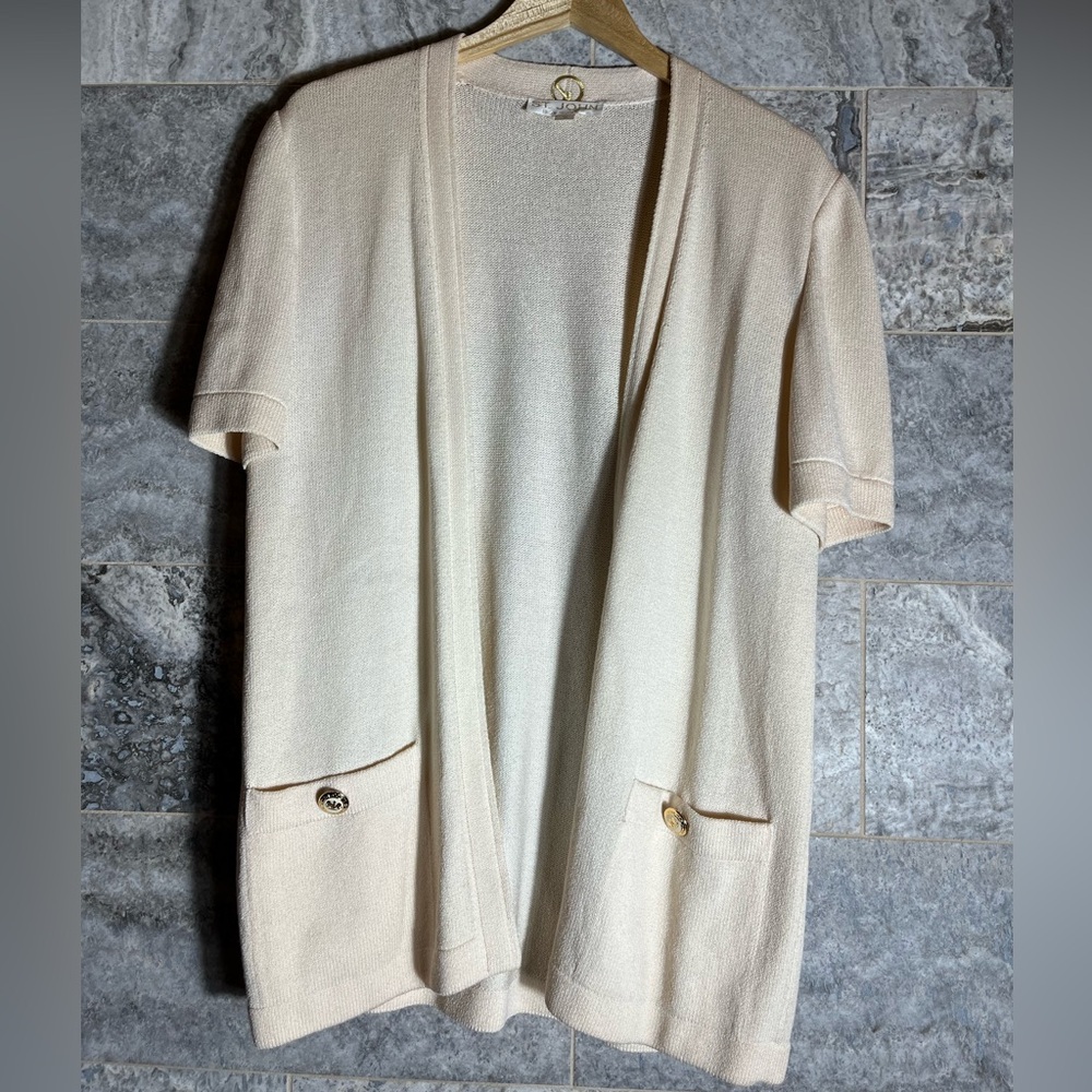 St. John Basics Short-Sleeve Cardigan Women’s Top – Size M – Ivory Cream